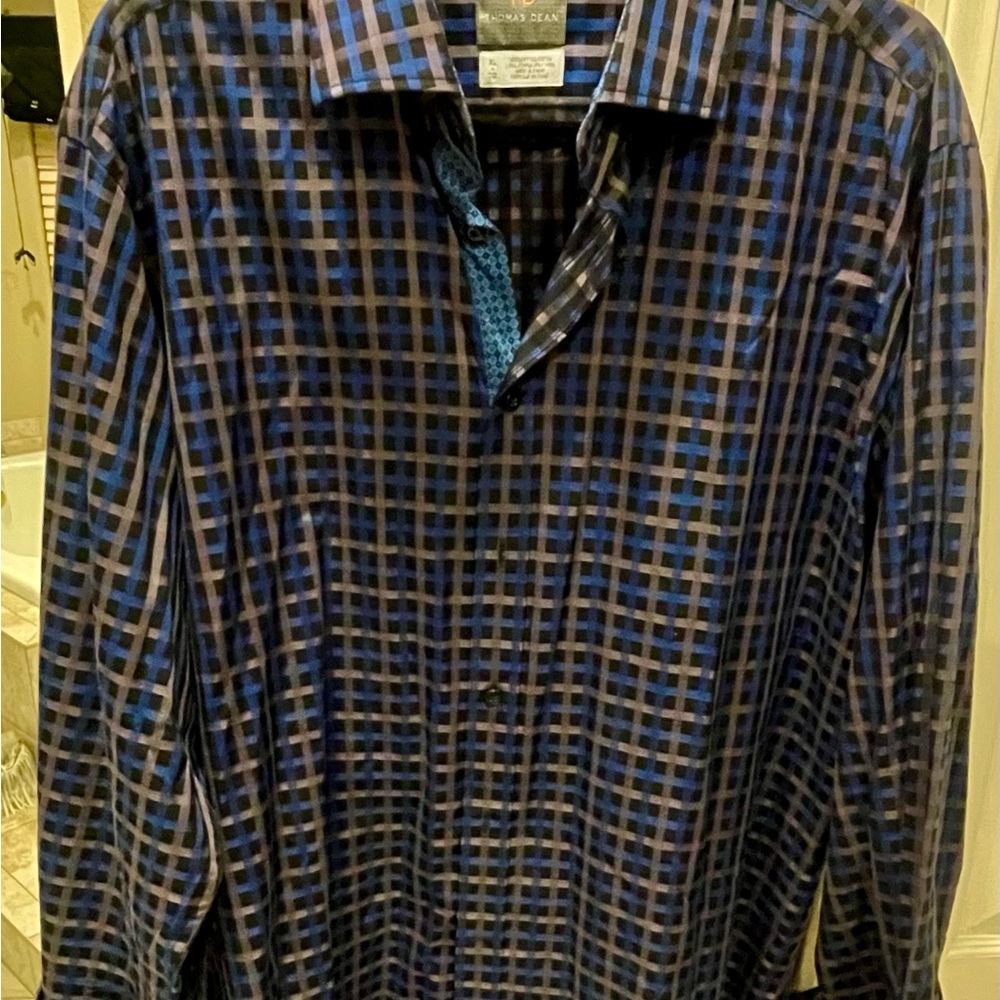 Thomas Dean Men's Blue Checkered Shirt